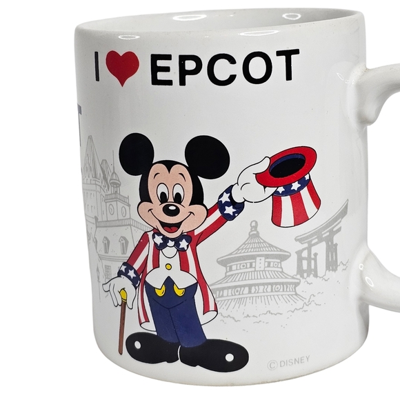 Disney USA Flag Mickey Mouse I Love Epcot Center World Showcase Coffee Mug Cup - Picture 5 of 7